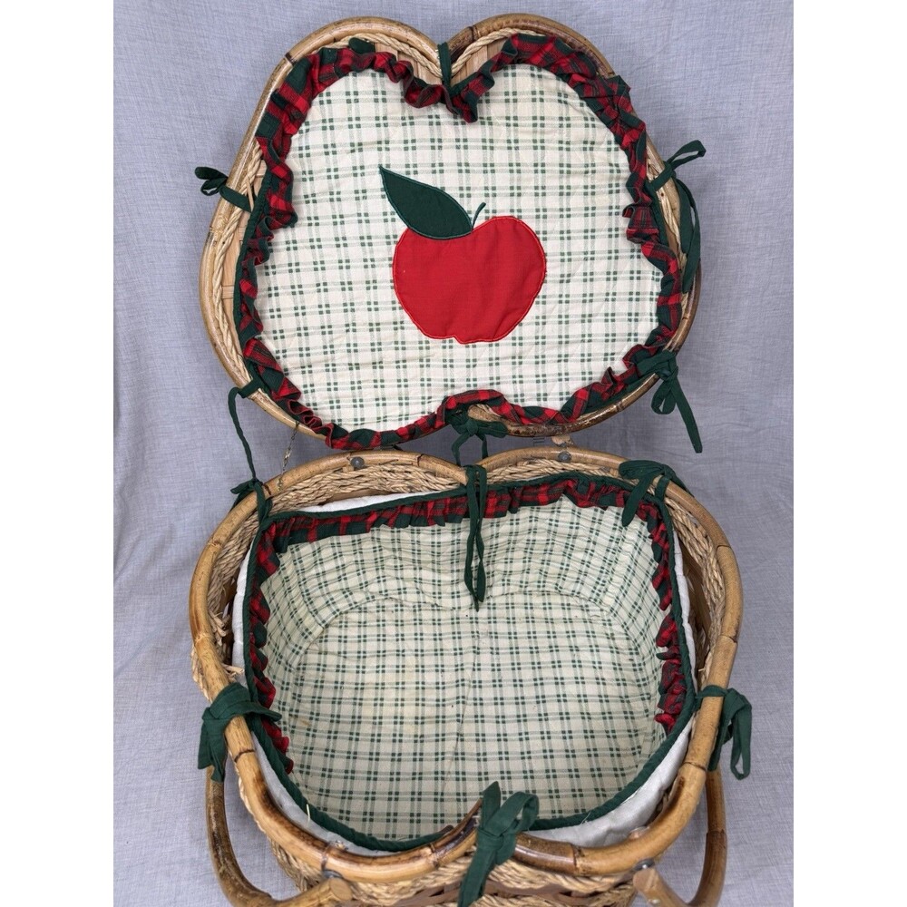 Picnic Apple Shaped Basket Sewing Wicker Rattan Removable Padded Lining